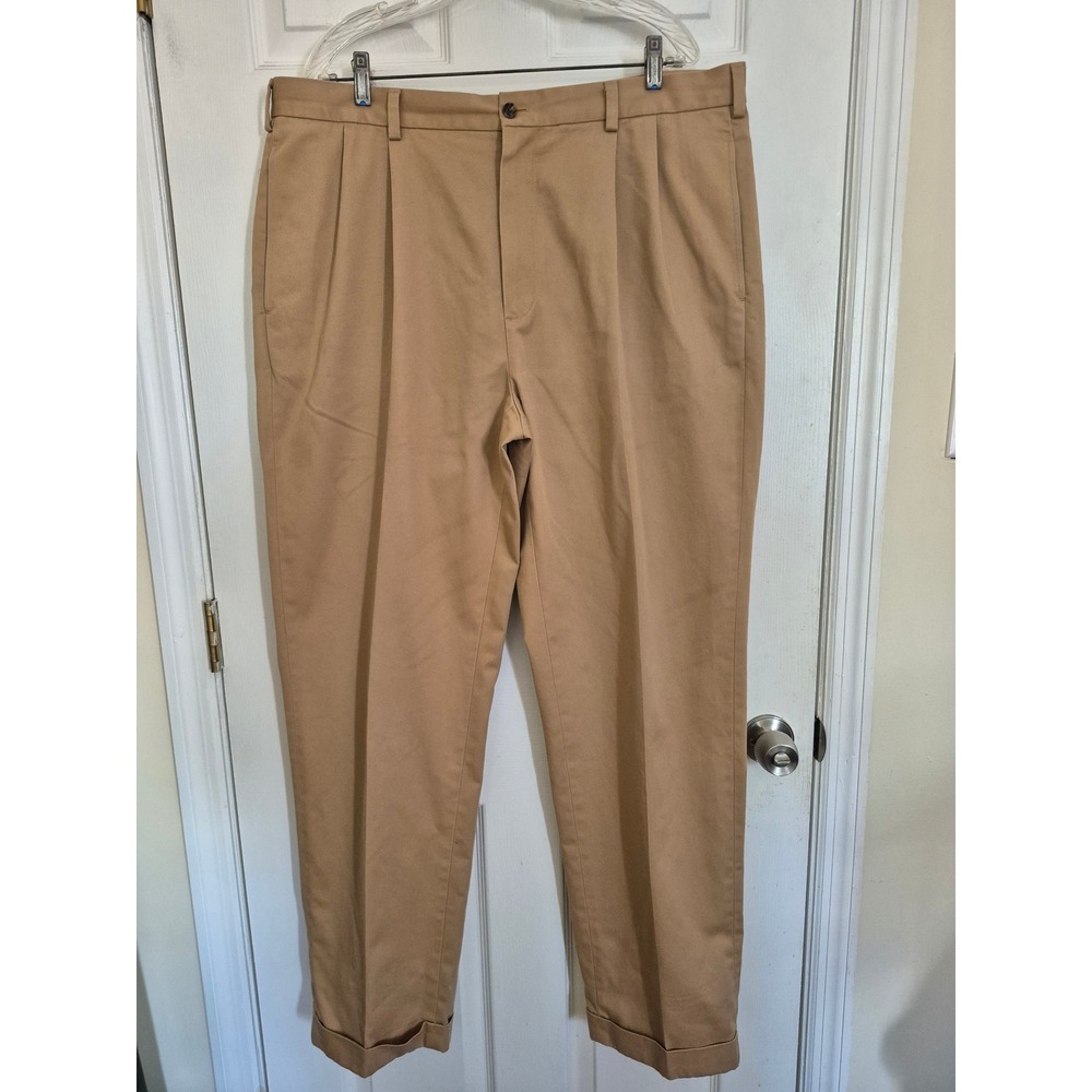 Brooks Brothers Advantage Chino Elliot Pleated Khaki Pants Mens 40x34 Tan Cuffed